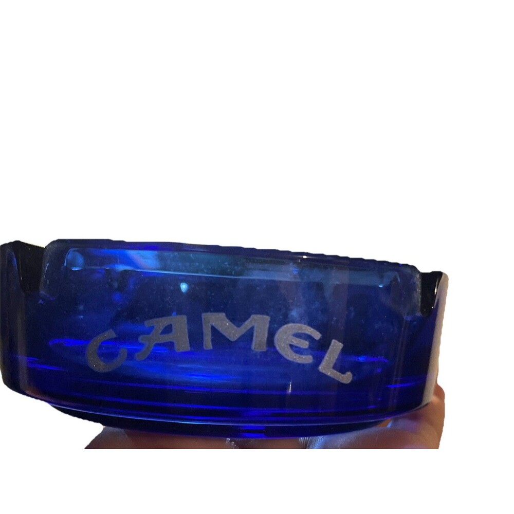 vintage CAMEL Cigarettes cobalt blue glass ashtray c.1995— Made In Italy